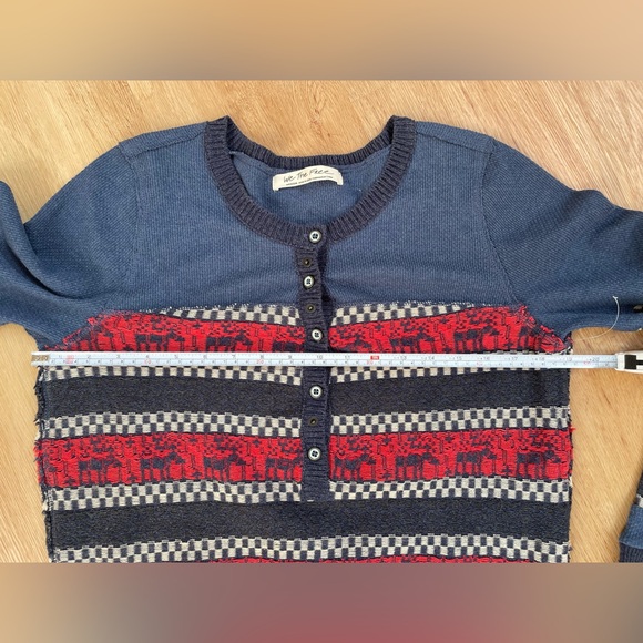 New Free People To The Woods Sweater blue red reindeer boho NWOT medium $128 - Picture 9 of 12